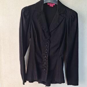 Betsey Johnson Black Blazer with Tailored Silhouette and Lapel Collar
